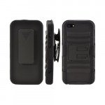 Wholesale iPhone 5 Silicon+PC Dual Hybrid Case with Stand and Holster Clip (Black-Black)